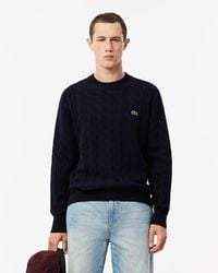Lacoste - Carded Wool Cable Knit Crew Neck Sweater - Lyst