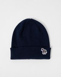 Paul Smith - Zebra Logo Ribbed Lambswool Beanie Hat Colour: 47 - Lyst