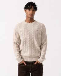 GANT - Lambswool Cable Crew Neck Sweater - Lyst