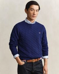 GANT - Cotton Cable Knit Crew Neck Jumper - Lyst