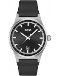 BOSS by HUGO BOSS - Boss Candor Black Leather Strap Watch - Lyst