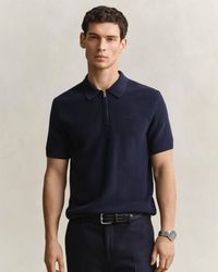 GANT - Cotton Rib Half Zip Polo Shirt - Lyst