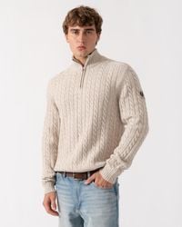 Belstaff - Westport Quarter Zip Cable Knit Jumper - Lyst