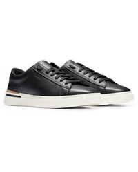 BOSS - Clint Leather Cupsole Trainers With Logos And Signature Stripe - Lyst