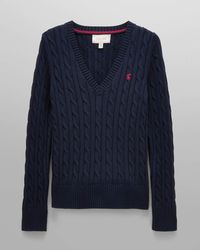 Joules - Classic Cable Knit V-Neck Jumper - Lyst