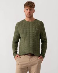 GANT - Cotton Cable Knit Crew Neck Jumper - Lyst
