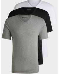 BOSS - 3-pack V-neck Underwear T-shirts In Cotton Jersey - Lyst