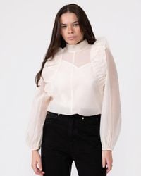 Ted Baker - Aubreei Knit Rib Collar Top With Balloon Sleeves - Lyst