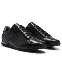 BOSS by HUGO BOSS Saturn Lowp Leather Logo Sneakers in Black for Men | Lyst