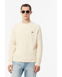 Lacoste - Carded Wool Cable Knit Crew Neck Sweater - Lyst