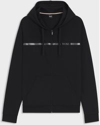 BOSS - Authentic Cotton Terry Hoodie With Logo And Stripe - Lyst