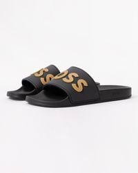 BOSS - Kirk Italian-Made Slides With Raised Logo - Lyst