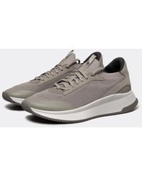 BOSS - Clint Leather Cupsole Trainers With Logos And Signature Stripe - Lyst