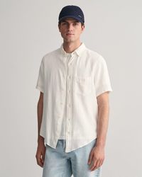 GANT - Regular Fit Cotton Linen Texture Short Sleeve Shirt - Lyst