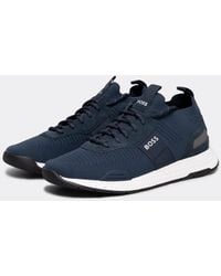 BOSS - Titanium_runn Structured-knit Sock Trainers With Branding Nos - Lyst