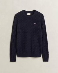 GANT - Lambswool Cable Crew Neck Sweater - Lyst