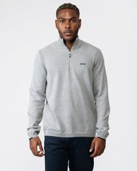 BOSS - Ever-x Cotton Blend Zip-neck Sweater With Logo Print - Lyst