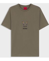 HUGO - Dugolini Cotton-Jersey T-Shirt With Embroidered Logo Artwork - Lyst