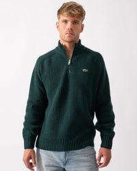 Lacoste - High Zip Neck Thick Rib Knit Wool Sweater - Lyst