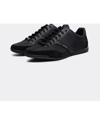 BOSS - Saturn Low Profile Mixed Material Trainers With Suede And Faux Leather - Lyst