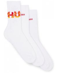 HUGO - 3-pack Rib Flames Quarter Length Combed Cotton Socks - Lyst