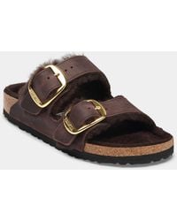 Birkenstock - Arizona Big Buckle Shearling Oiled Leather Sandals - Lyst