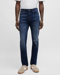 BOSS - Delaware Bc-c Slim Fit Jeans In Dark Blue Super-stretch Denim - Lyst