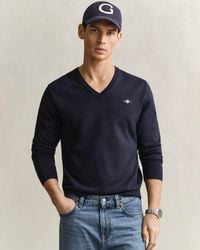GANT - Classic Cotton Shield Logo V-Neck Jumper - Lyst