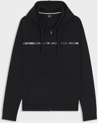 BOSS - Authentic Cotton Terry Hoodie With Logo And Stripe - Lyst