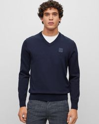 BOSS - Kanovano Cotton-cashmere Jumper With Logo Patch - Lyst