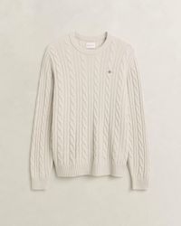 GANT - Lambswool Cable Crew Neck Sweater - Lyst