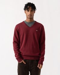 GANT - Classic Cotton Shield Logo V-Neck Jumper - Lyst