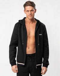 BOSS - Heritage Zip-up Loungewear Hoodie With Stripes And Logos - Lyst