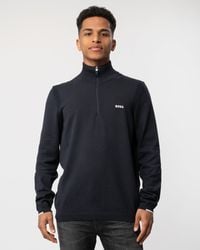 BOSS - Ever-X Cotton Blend Zip-Neck Sweater With Logo Print Size: L - Lyst