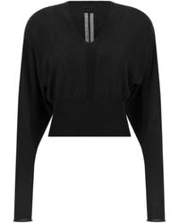 Rick Owens - Long-Sleeved Virgin Wool V-Neck Top With Ribbed Hem - Lyst