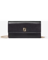 Fendi - Leather Flap Wallet Bag With Detachable Chain Shoulder Strap, 10.5 Cm Height X 19 Cm Width X 4 Cm Depth - Lyst