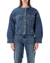 Levi's - Cropped Denim Jacket With Collarless Neckline - Lyst