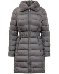 MICHAEL Michael Kors - Long Down Jacket With Belt And Fur Collar - Lyst
