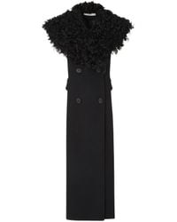 Fendi - Sleeveless Double-Breasted Long Coat With Fur Collar - Lyst