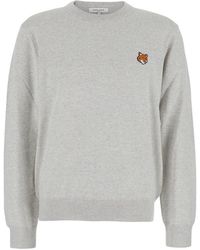 Maison Kitsuné - Crew Neck Sweater With Fox Patch - Lyst