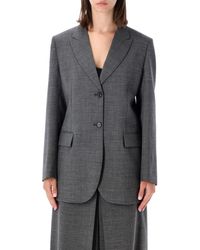 Prada - Single-Breasted Virgin Wool Blazer With Notch Lapels - Lyst