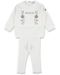 Moncler - Baby Cream Set: Floral Embroidered Sweatshirt & Rib-Knit Leggings - Lyst