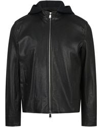 Dondup - Leather Hooded Jacket With Zip Fastening And Front Pockets - Lyst