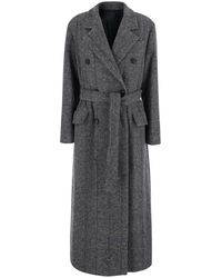Brunello Cucinelli - Double-Breasted Wool Blend Coat - Lyst