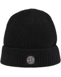 Stone Island - Ribbed Knit Beanie With Logo - Lyst
