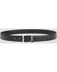 Saint Laurent - Grained Leather Belt With Squared Buckle - Lyst