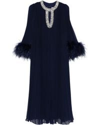 Self-Portrait - Chiffon Feather Midi Dress - Lyst
