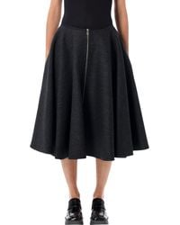 Prada - High-Waist Zip-Front Flared Midi Skirt - Lyst