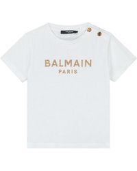 Balmain - T-Shirt With Logo And Buttons - Lyst