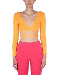 MSGM - Cropped Top With Wide V-Neck - Lyst